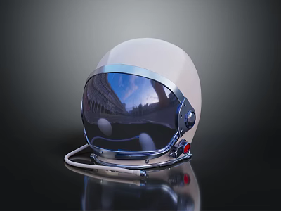 Astronaut Helmet With Reflective Visor White Shell And Red Accents On Black Background 3d model