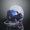 Astronaut Helmet With Reflective Visor White Shell And Red Accents On Black Background