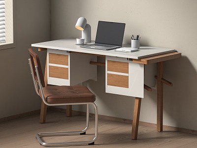 Quiet wind desk and chair combination 3d model