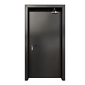 Black Swing Doors With Circular And Rectangular Glass Panels For Interior Use
