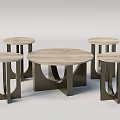 Modern Coffee Table Set With Round Marble Top And Black Metal Base Design 3d model