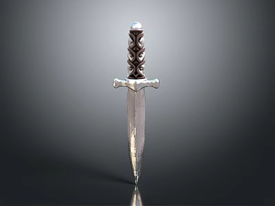 Decorative Dagger Weapon with Silver Blade and Intricate Carved Hilt Design 3d model