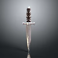 Decorative Dagger Weapon with Silver Blade and Intricate Carved Hilt Design