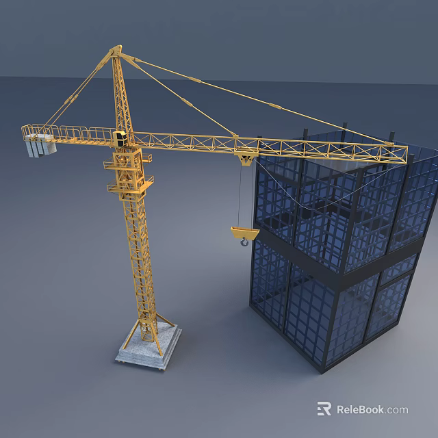 Tower Crane As Heavy Industrial Equipment For Construction Glass Building Site 3d model 