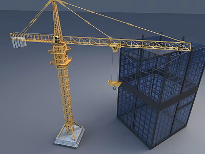 Tower Crane As Heavy Industrial Equipment For Construction Glass Building Site 3d model
