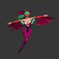 Anime Style Game Character With Green Hair Pink Outfit And Bat Wings