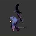 Cartoon Bat Character With Spread Purple Pink Gradient Wings And Smiling Expression On Dark Background 3d model