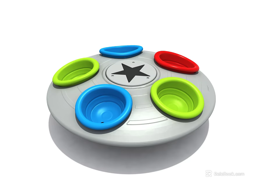 Children's Play Equipment Circular Design With Colorful Bowl Shaped Components And Star Center 3d model 