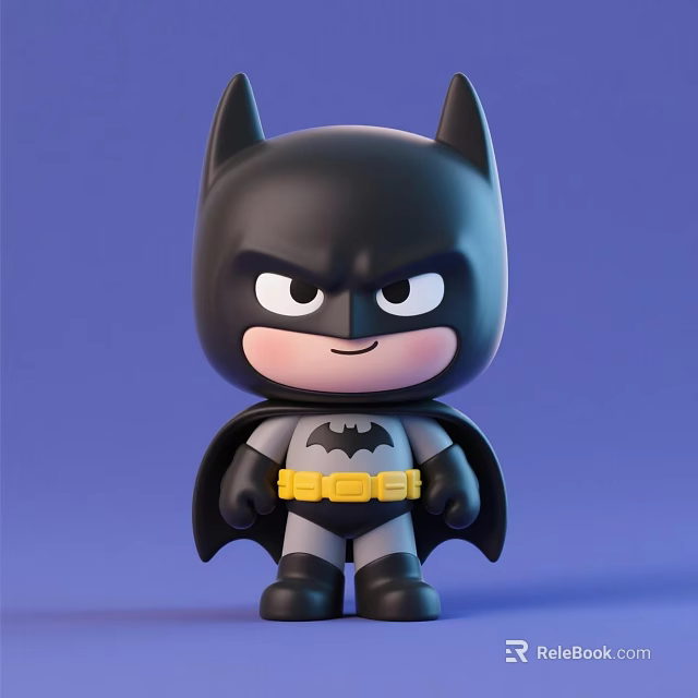 Batman Game Movie Character Cute Cartoon Figure With Black Cape Yellow Belt And Determined Look 3d model 