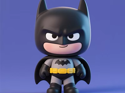 Batman Game Movie Character Cute Cartoon Figure With Black Cape Yellow Belt And Determined Look 3d model