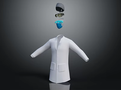 Stylish White Coat Outfit With Hat Glasses And Protective Mask Accessories 3d model