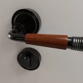 Modern Door Handle with Black Metal Base and Wooden Grip Curved Design for Interior Doors
