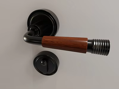 Modern Door Handle with Black Metal Base and Wooden Grip Curved Design for Interior Doors 3d model