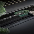 Modern Water Fountain Design With Rectangular Basin Circular Water Pattern Natural Rock And Green Plants