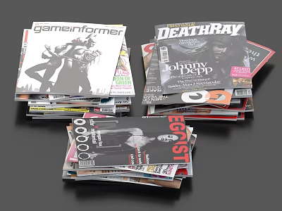 Stack of Various Magazines Including Game Informer Deathray and Beast Covers 3d model