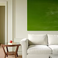 Cozy Living Room Interior With White Sofa Two Armchairs Glass Coffee Table And Yellow Curtains