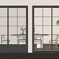 Modern Black Framed Sliding Doors With Grid Glass Design For Interior Spaces