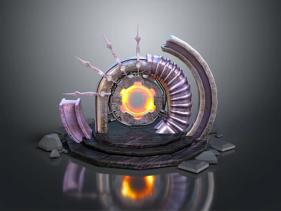 Futuristic Sci Fi Mechanical Device With Glowing Orange Core Spiral Metallic Structure And Stone Base 3d model