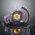 Futuristic Sci Fi Mechanical Device With Glowing Orange Core Spiral Metallic Structure And Stone Base 3d model