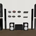 Various Headphones and Speakers with Modern Designs and Audio Equipment Collection