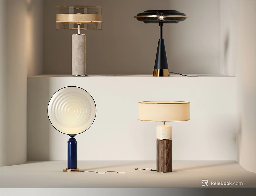 Modern Stylish Table Lamps With Various Base Materials And Elegant Shade Designs 3d model
