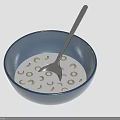 Creamy Oatmeal in Blue Bowl with Moon Circle Patterns and Silver Spoon