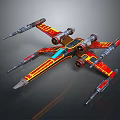 Vibrant Red And Yellow X Wing Fighter Model With Detailed Wings And Engines