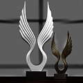 Wing Shaped Decorative Ornament Set Two Tone Silver Bronze With Black Base Modern Artistic Design