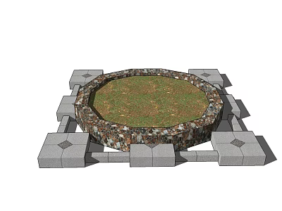 Circular Tree Pit Structure With Gray Surrounding Blocks And Green Center 3d model