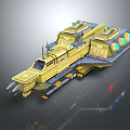 Golden Futuristic Warship With Detailed Structures And Sci Fi Design Features