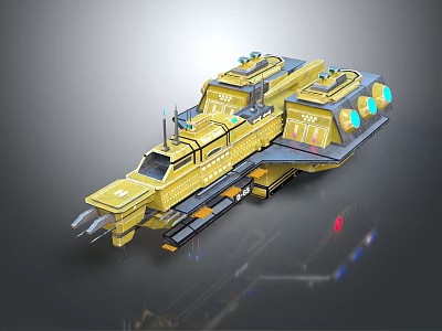 Golden Futuristic Warship With Detailed Structures And Sci Fi Design Features 3d model Golden Futuristic Warship With Detailed Structures And Sci Fi Design Features 3d model