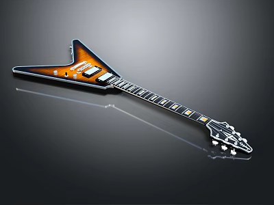 Shiny Electric Guitar With Sunburst Finish Neck Frets Pickups And Reflective Surface 3d model