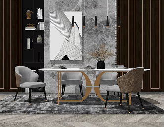 Light Luxury Dining Table and Chair Combination 3d model