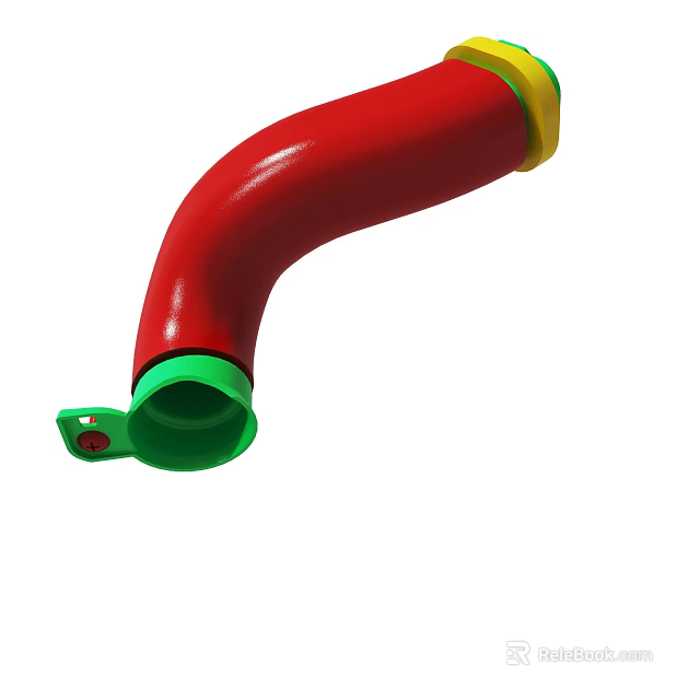Red Curved Plastic Toy Component With Green Connector And Yellow Edge For Children's Play 3d model 