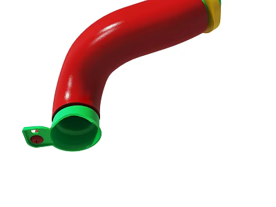 Red Curved Plastic Toy Component With Green Connector And Yellow Edge For Children's Play 3d model