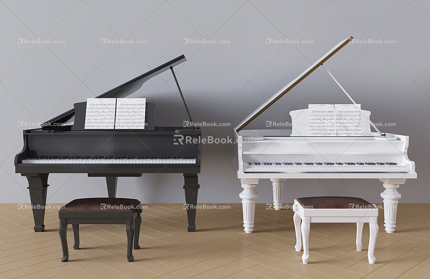 Modern Piano Piano Stool Piano Score Grand Piano Black Piano White Piano 3d model