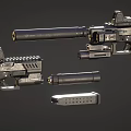 Detailed Tactical Pistols With Suppressor Magazine And Scope On Gray Background