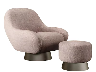 Modern Light Pink Fabric Leisure Chair With Curved Design Metal Base And Ottoman 3d model
