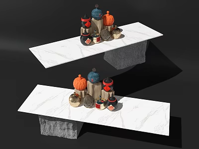 Modern Tea Table And Chairs With Marble Top And Ceramic Tea Set Teapot Cups Canisters 3d model