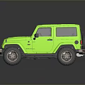 Green Two Door Off Road Vehicle With Roof All Terrain Tires And Reflective Surface