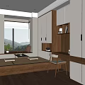 Modern Tatami Bedroom Interior With Wooden Cabinets Desk Chair And Natural Light Window