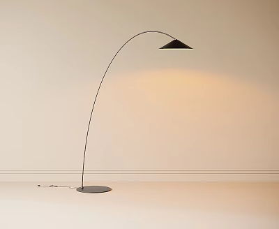 Modern Arched Floor Lamp with Black Shade Metal Stand Round Base and Warm Light 3d model