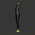 Stylish Black Women's Dress With Gold Trim And Accents On Gold Display Stand