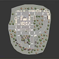 Cartoon City Scene with Colorful Buildings Various Trees and Curved Roads Layout