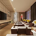 Elegant SPA Sauna Interior Design With Comfortable Chairs Warm Lighting And Plants