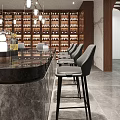 Modern Bar Counter Interior With Stone Top Wine Racks And Gray Bar Stools