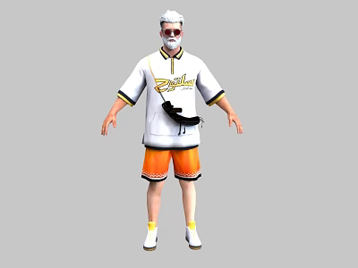 Man in White Cap Mask T-shirt With Yellow Rapido Text Black Graphic Orange Shorts 3d model