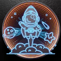 Neon Style Decorative Light with Astronaut Round Design and Stars Planets Clouds