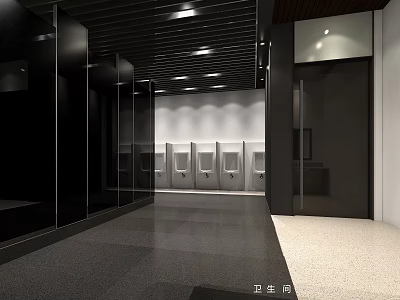 Modern Restroom Interior Design With Spacious Layout Urinals Stalls And Glass Partitions 3d model