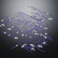 Interconnected Circuit Board Components With Purple Lines And White Modules